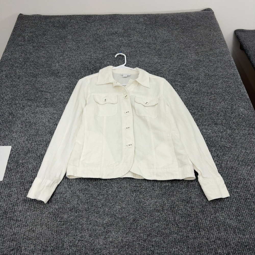 Charter Club Jacket Womens S White Linen Button Up Lightweight Classic Casual